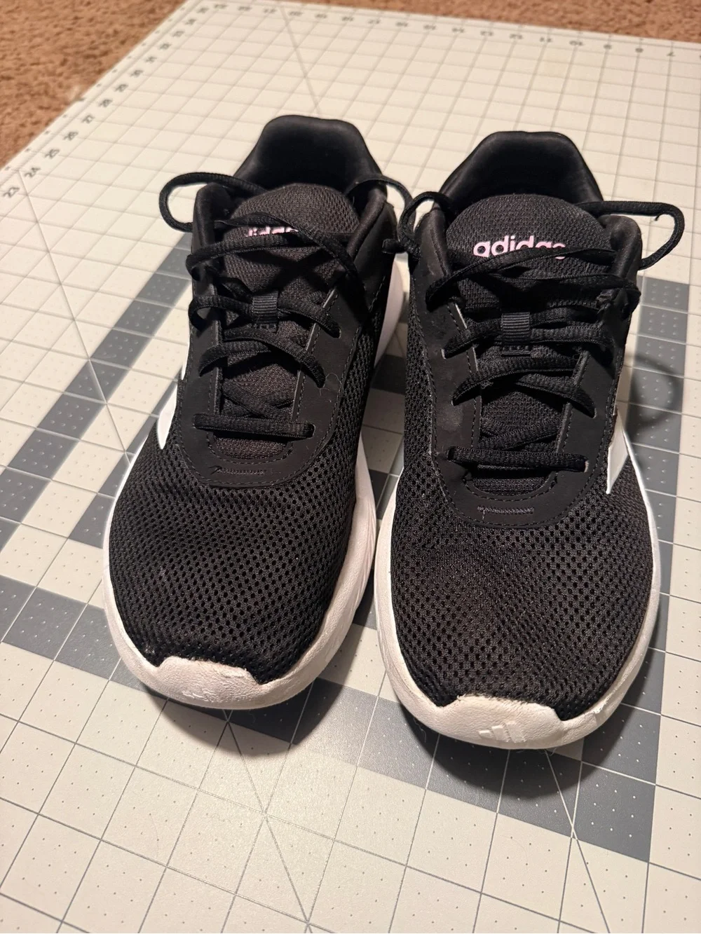 adidas‎ Black Athletic Sneakers with White Soles and Pink Logo